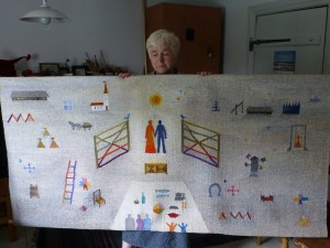 Anu Raud showing us our completed rug.  Beautiful!! 