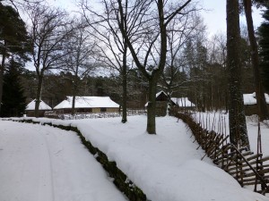 View from the road leading toward farmhouses in part of the village.